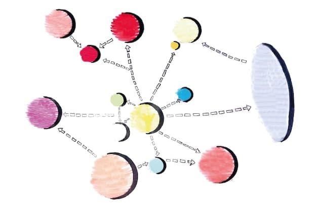 A detailed infographic showing interconnected data points and graphs, with icons representing diverse listener segments and data flow, symbolizing the comprehensive analysis of podcast demographics and psychographics.