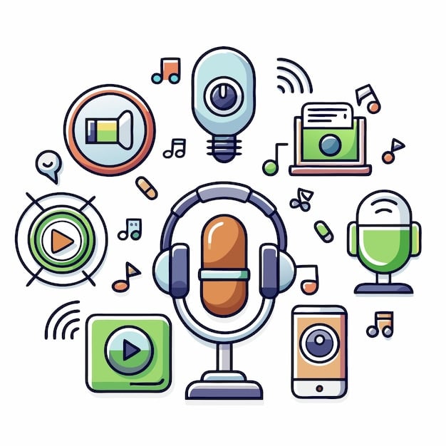 A collection of diverse podcast icons representing various niche topics, such as gaming, cooking, technology, and wellness. Each icon is vibrant and visually distinct, symbolizing the wide range of niche content available in the podcasting world.