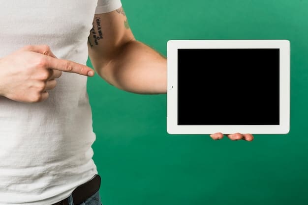A hand pointing at a tablet displaying different ad placement options in a podcast episode timeline, highlighting pre-roll, mid-roll, and post-roll ad slots with corresponding engagement metrics and revenue estimations.