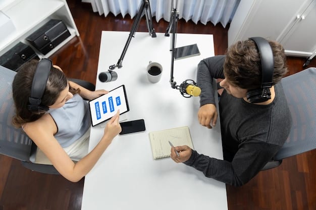 A collaborative workflow for podcast cross promotion.
