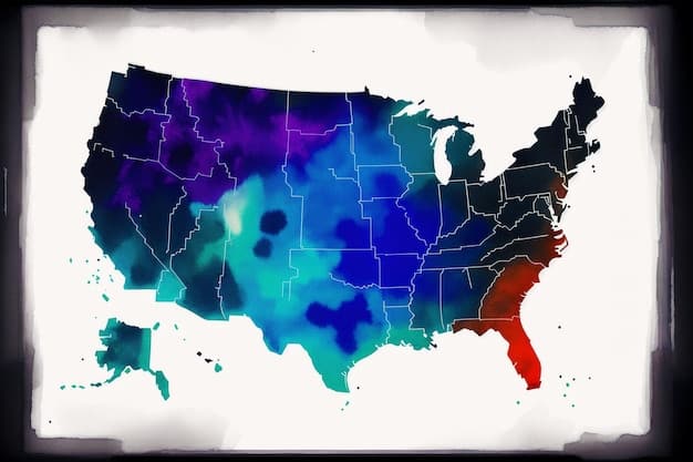 A stylized map of the United States with various states highlighted in different shades, overlaid with abstract data points and connecting lines, representing audience geographic distribution for podcasts.