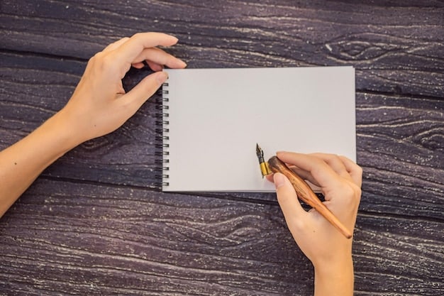 A person's hand writing notes in a spiral-bound notebook with a pen, next to a laptop displaying podcast show notes, emphasizing the meticulous preparation of talking points. Natural light from a window illuminates the scene.