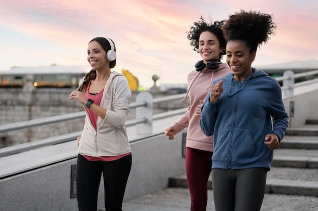 A diverse group of people, each wearing headphones and engaged in different activities (working, commuting, exercising), suggesting the wide reach and varied consumption habits of podcast listeners.