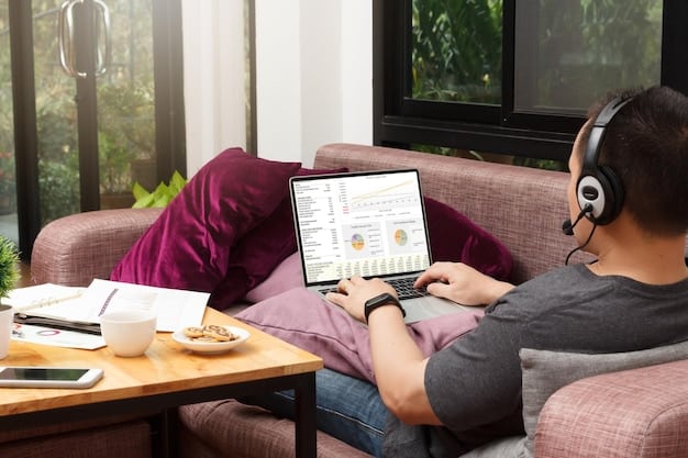 A person meticulously researching podcasts on a laptop, with multiple browser tabs open showing podcast directories and analytics dashboards. The person is focused, with a cup of coffee nearby.