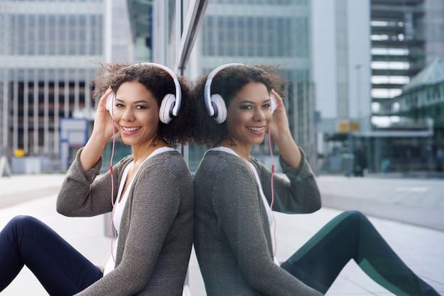 A diverse group of people of varying ages and ethnicities, each wearing headphones and engaged in different activities (commuting, exercising, relaxing), symbolizing broad podcast audience growth.